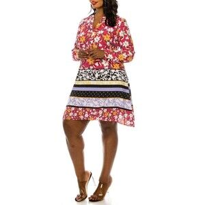 Taylor Dress Womens 12 Pink Floral Long Sleeve V-Neck Lined